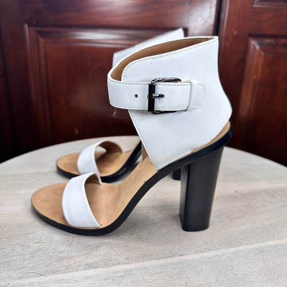 Vince Womens Nicole Leather Sandals Size 7 White Leather Open Toe Block Heels - Picture 2 of 10
